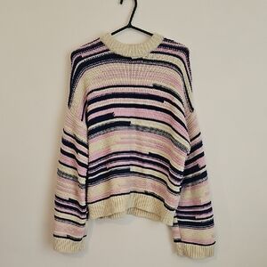 Striped Crewneck Sweater in Pastel Pink, Navy & Cream
